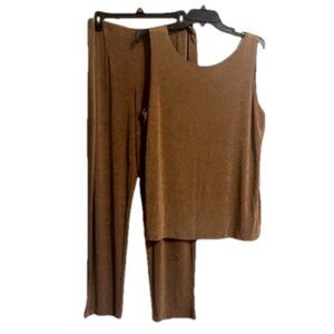 Chicos Travelers Size L/XL Brown Set Sleeveless Top and Pull On Pant Slinky Knit